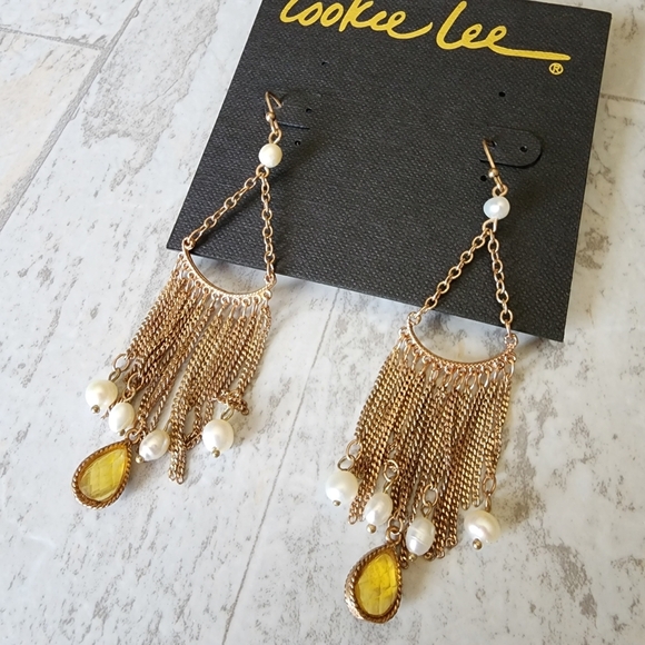 Cookie Lee copper and pearl dangling bead earrings NWT - Picture 5 of 10